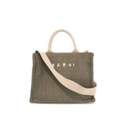 raffia-effect canvas small tote bag