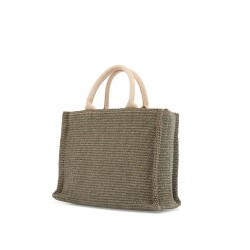 raffia-effect canvas small tote bag