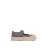 gray calfskin low-top sneakers with hook-and-loop closure