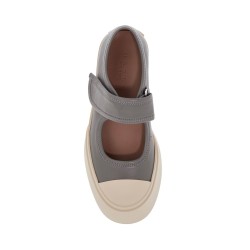 gray calfskin low-top sneakers with hook-and-loop closure