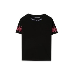 BLACK EMBROIDERED TSHIRT FUCHSIA FLAME