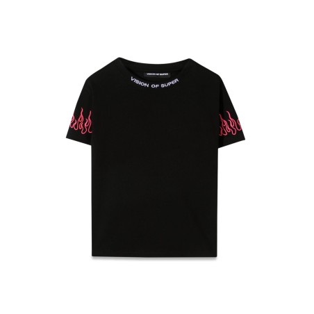 BLACK EMBROIDERED TSHIRT FUCHSIA FLAME