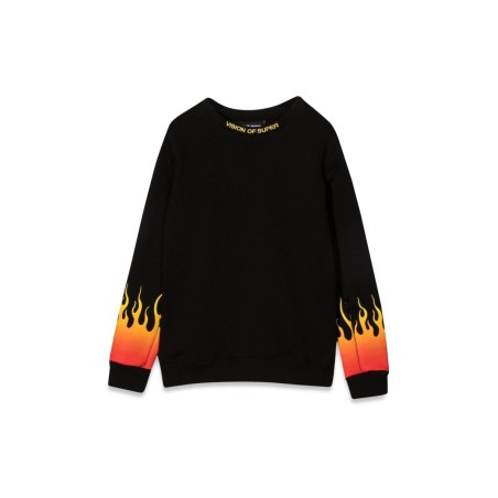 BLACK CREWNECK WITH RED SHADED FLAMES