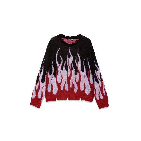 BLACK SWEATER WITH DOUBLE FLAMES