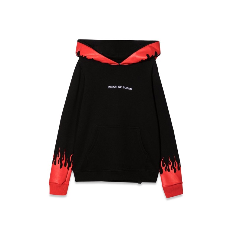 BLACK HOODIE WITH RED FLAMES