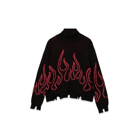 BLACK JUMPER HIGH NECK WITH PINK FLAMES