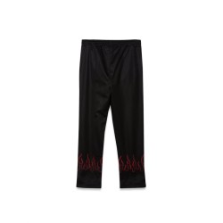 BLACK PANTS WITH RED EMBROIDERED FLAMES