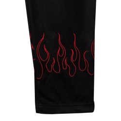 BLACK PANTS WITH RED EMBROIDERED FLAMES