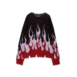 BLACK SWEATER WITH DOUBLE FLAMES