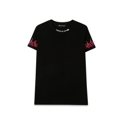 BLACK EMBROIDERED TSHIRT FUCHSIA FLAME