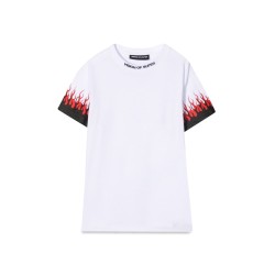 WHITE KIDS TSHIRT WITH DOUBLE FLAME