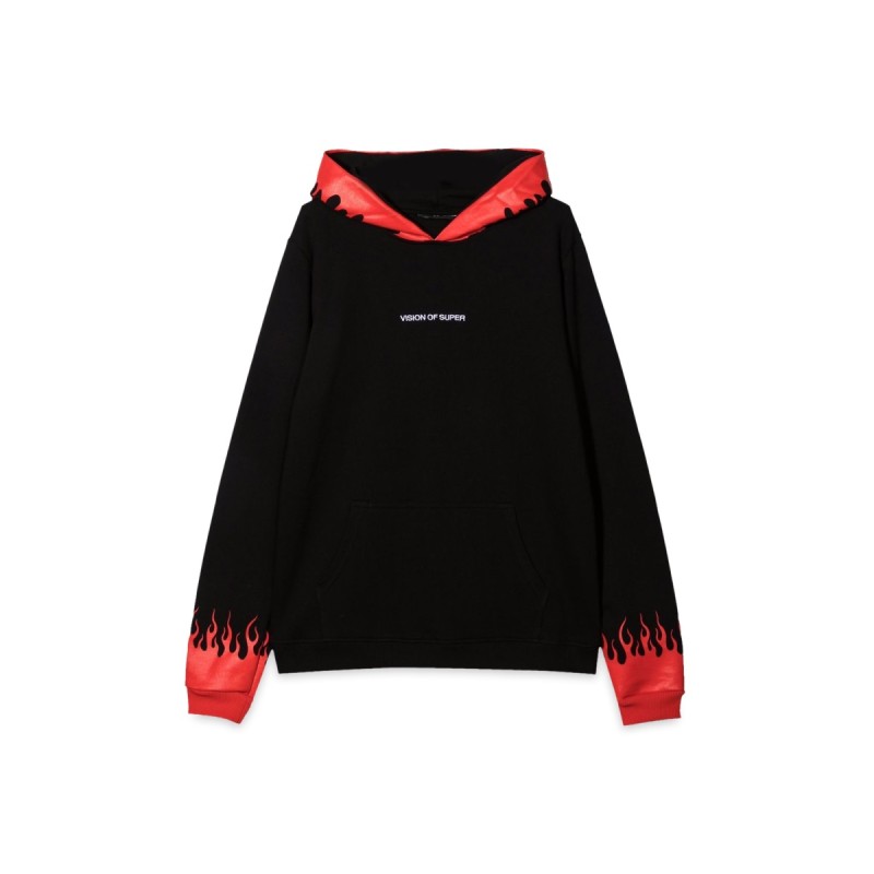 BLACK HOODIE WITH RED FLAMES