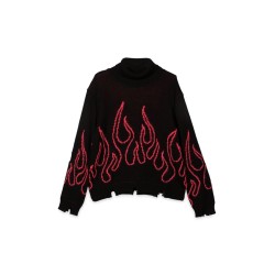 BLACK JUMPER HIGH NECK WITH PINK FLAMES