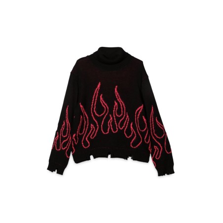 BLACK JUMPER HIGH NECK WITH PINK FLAMES