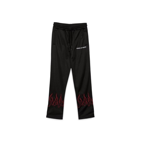 BLACK PANTS WITH RED EMBROIDERED FLAMES