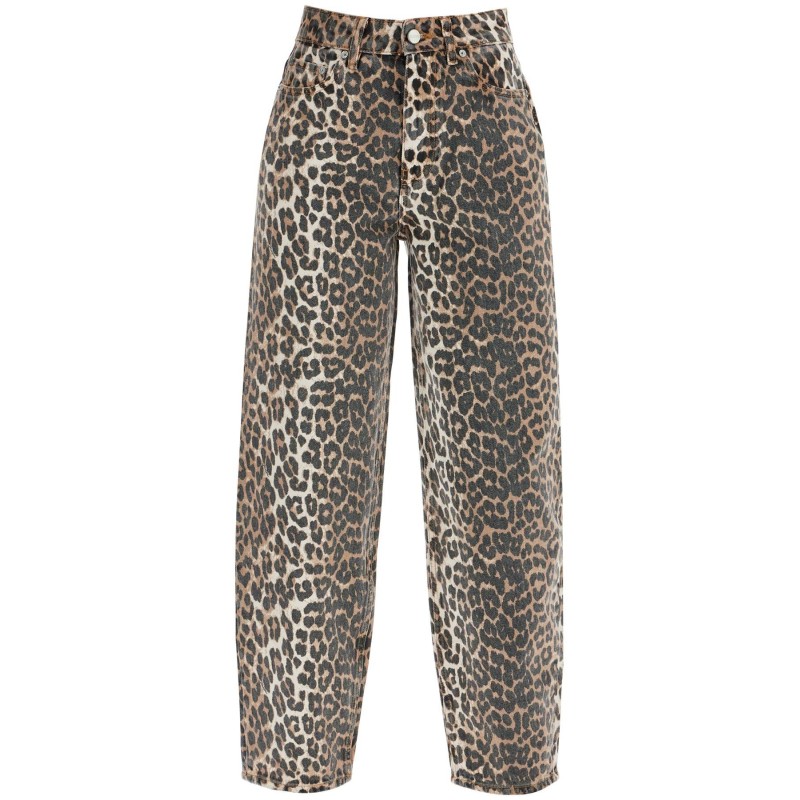 leopard print barrel jeans