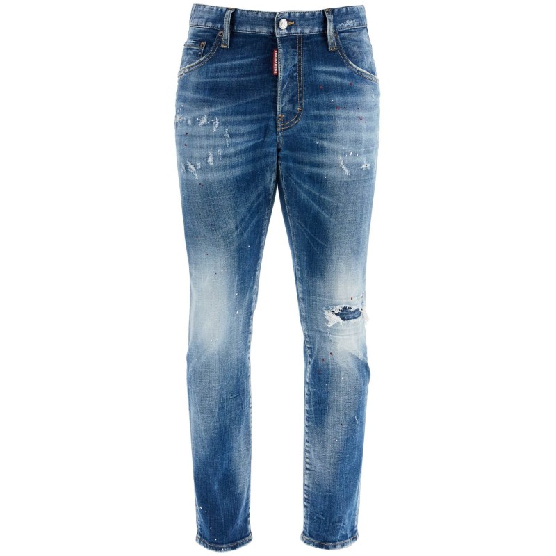 slim fit navy blue used effect jeans