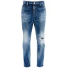 slim fit navy blue used effect jeans