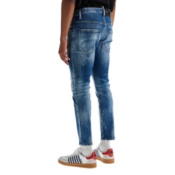 slim fit navy blue used effect jeans