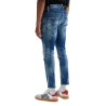 slim fit navy blue used effect jeans