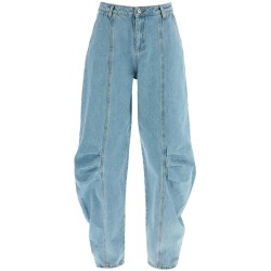 beige blue denim sculptural design jeans