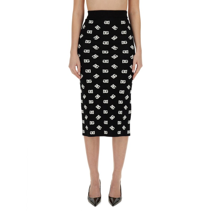 VISCOSE LOGO JACQUARD PENCIL SKIRT