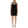 WOOL BLEND STRAIGHT MINI DRESS WITH CUT-OUT