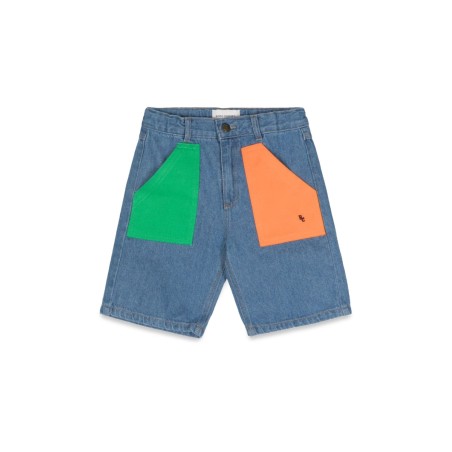 color block denim bermuda shorts