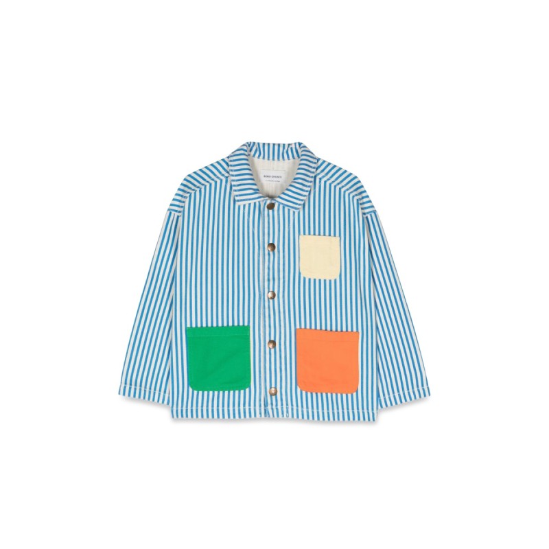 striped color block denim jacket