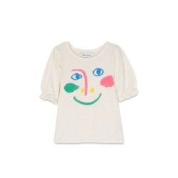 smiling mask puffed sleeves t-shirt