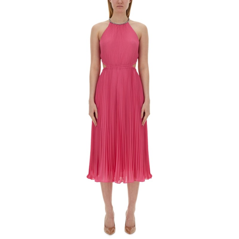 PLEATED GEORGETTE DRESS WITH CUT-OUT DETAILS