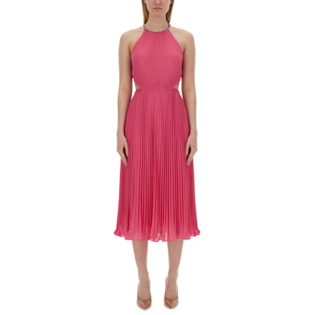 PLEATED GEORGETTE DRESS WITH CUT-OUT DETAILS