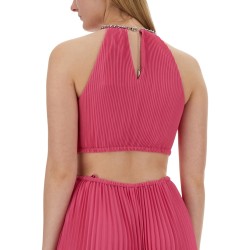 PLEATED GEORGETTE DRESS WITH CUT-OUT DETAILS