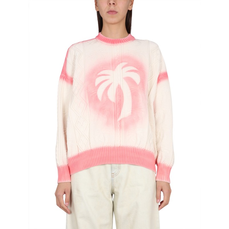 PATENT LEATHER EFFECT PALM SWEATER