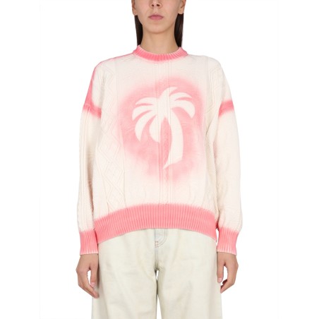 PATENT LEATHER EFFECT PALM SWEATER