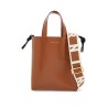 brown calf leather shopping bag with minimalist design and shoulder strap