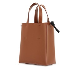 brown calf leather shopping bag with minimalist design and shoulder strap