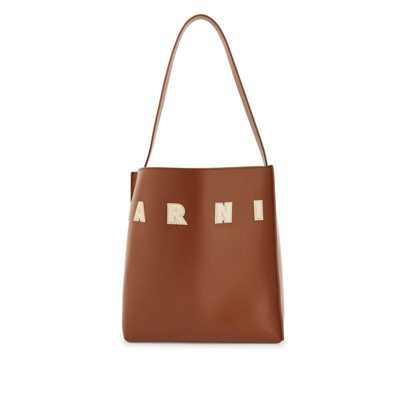 brown structured calfskin shopping bag with ivory details