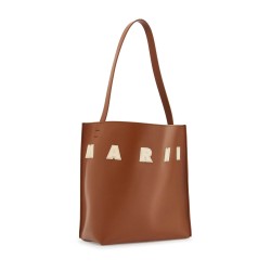 brown structured calfskin shopping bag with ivory details