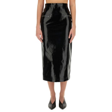 PATENT LEATHER MIDI SKIRT