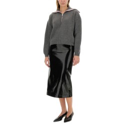 PATENT LEATHER MIDI SKIRT