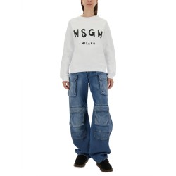 SWEATSHIRT WITH BRUSHED LOGO PRINT