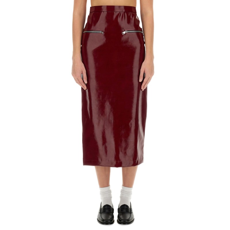 PATENT LEATHER MIDI SKIRT
