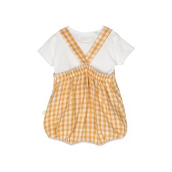 checkered romper with t-shirt