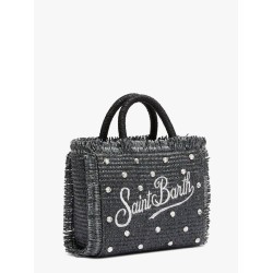 Vanity Mini Straw handbag with rhinestones motif