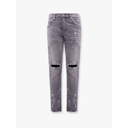 Worn Grey Knee Slit Slim Fit Jeans