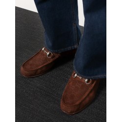 Suede loafers with all-over GG motif and iconic horsebit