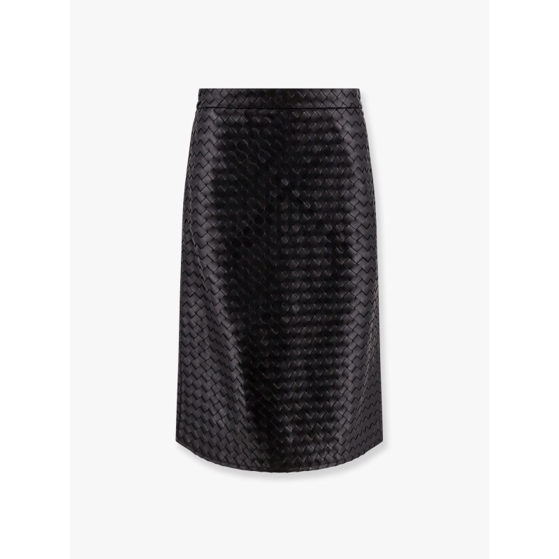 Leather skirt with Intrecciato motif