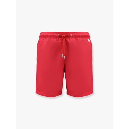 Lighting Pantone nylon swim trunks with logo patch