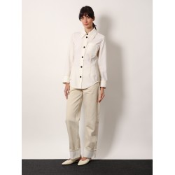 Traverl light wool shirt with maxi pointed collar